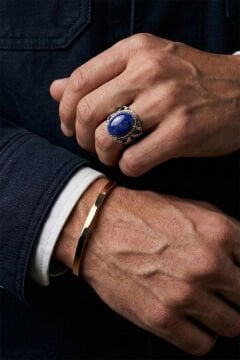 Lapis Lazuli Taşlı Zambak Model El İşçiliği Erkek Gümüş Yüzük