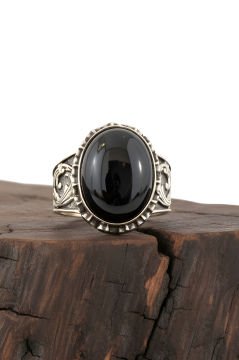 Oniks Taşlı El İşi Gümüş Yüzük