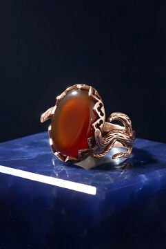 Ağaç Model Akik Taşlı El İşi Gümüş Yüzük 25 - Rose Rengi