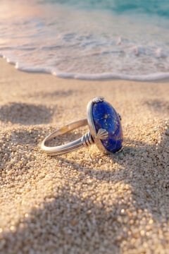 İstiridye Desenli Lapis Lazuli Taşlı Gümüş Kadın Yüzük