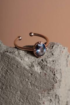 Mistik Topaz Taşlı Minimal Gümüş Ayarlanabilir Kadın Yüzük Rose Rengi - 17