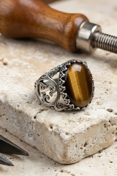 Selçuklu Sarmaşığı Model El İşi Kaplangözü Taşlı Gümüş Yüzük