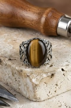 Selçuklu Sarmaşığı Model El İşi Kaplangözü Taşlı Gümüş Yüzük