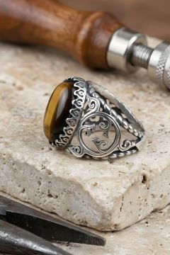 Selçuklu Sarmaşığı Model El İşi Kaplangözü Taşlı Gümüş Yüzük