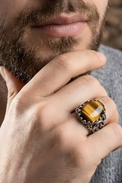 Selçuklu Sarmaşığı Model El İşi Kaplangözü Taşlı Gümüş Yüzük