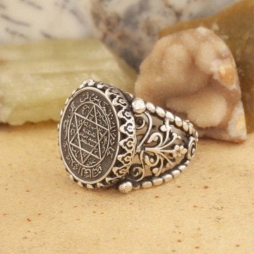 Mührü Süleyman Kazıma El İşi Gümüş Yüzük 15