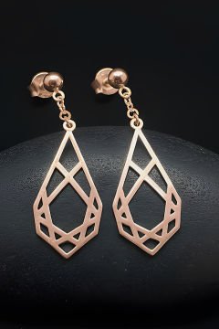 Geometrik Desenli Sallantılı Gümüş Küpe Rose Rengi
