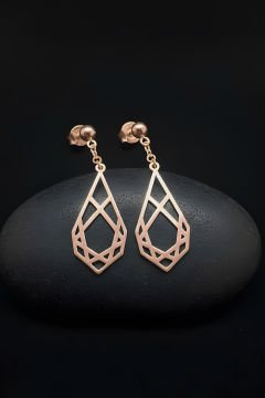 Geometrik Desenli Sallantılı Gümüş Küpe Rose Rengi