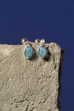 Akuamarin Taşlı Minimal Gümüş Kadın Küpe