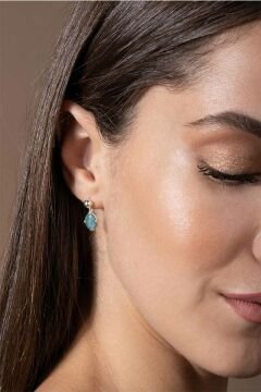 Akuamarin Taşlı Minimal Gümüş Kadın Küpe