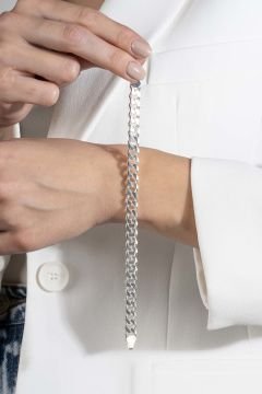 Gurmet Model Gümüş 7,60 mm Genişlik Bileklik 19 Cm - Gümüş Rengi