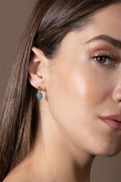 Akuamarin Taşlı Minimal Gümüş Kadın Küpe Rose Rengi