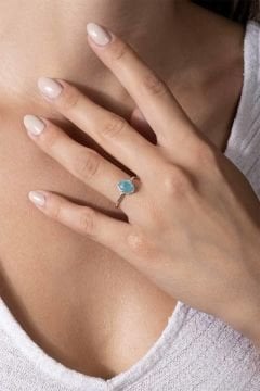 Akuamarin Taşlı Minimal Gümüş Ayarlanabilir Kadın Yüzük