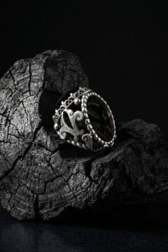 Oniks Taşlı Zambak Model El İşçiliği Erkek Gümüş Yüzük