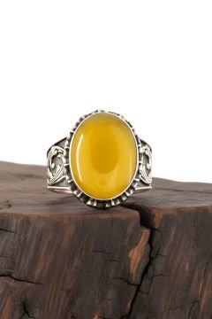 Sarı Akik Taşlı El İşi Gümüş Yüzük