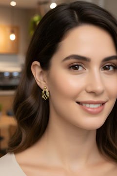 Lotus Çiçeği Model Gümüş Küpe Altın Rengi