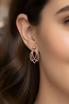 Lotus Çiçeği Model Gümüş Küpe Rose Rengi