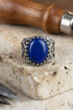 Selçuklu Sarmaşığı Model El İşi Lapis Lazuli Taşlı Gümüş Yüzük