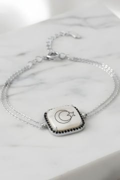 Zirkon Taş Süslemeli Ay Yıldız Gümüş Bileklik
