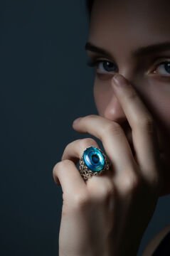 Rumi Model Okyanus Sedefi Taşlı El İşi Yüzük 10 - Gümüş Rengi