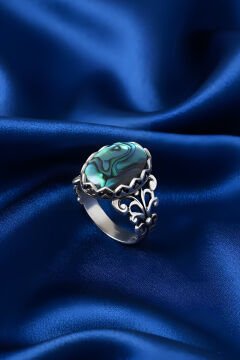 Rumi Model Okyanus Sedefi Taşlı El İşi Yüzük 13 - Gümüş Rengi