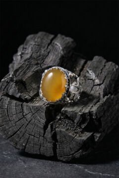 Sarı Akik Taşlı Zambak Model El İşçiliği Erkek Gümüş Yüzük