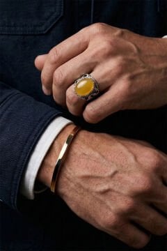 Sarı Akik Taşlı Zambak Model El İşçiliği Erkek Gümüş Yüzük