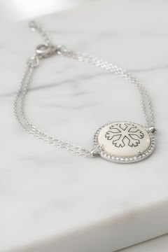 Zirkon Taşlı Kar Tanesi Desenli Gümüş Bileklik