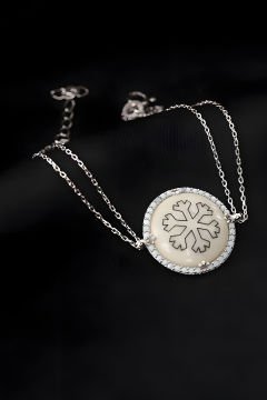 Zirkon Taşlı Kar Tanesi Desenli Gümüş Bileklik