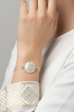 Zirkon Taşlı Kar Tanesi Desenli Gümüş Bileklik