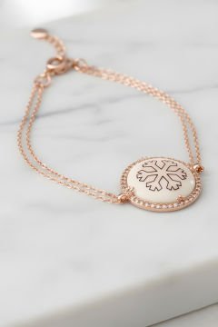 Zirkon Taşlı Kar Tanesi Desenli Gümüş Bileklik Rose Rengi