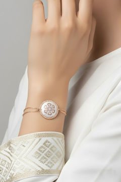 Zirkon Taşlı Kar Tanesi Desenli Gümüş Bileklik Rose Rengi