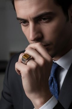 Benekli Model Kaplangözü Taşlı Gümüş Erkek Yüzük