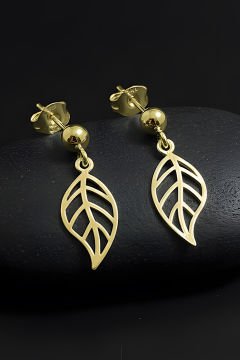 Yaprak Model Gümüş Küpe Altın Rengi