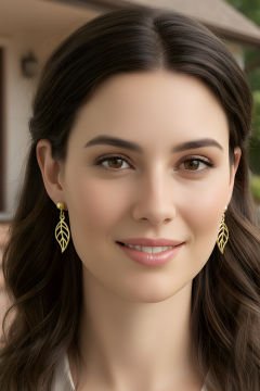Yaprak Model Gümüş Küpe Altın Rengi