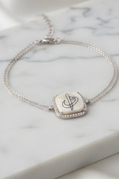 Zirkon Taşlı Vav Elif Desenli Gümüş Bileklik