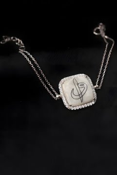 Zirkon Taşlı Vav Elif Desenli Gümüş Bileklik