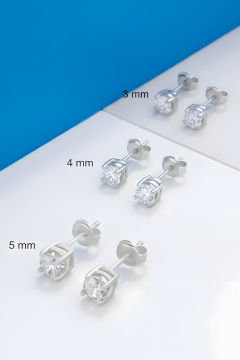 Zirkon Taşlı Tek Taş Model Üçlü Gümüş Küpe Set Gümüş Rengi