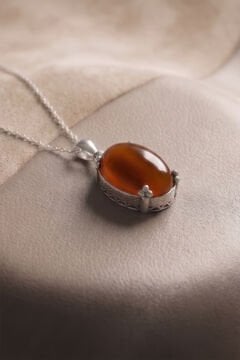 Minimalist Oval Tasarım Akik Taşlı Kadın Gümüş Kolye