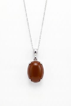 Minimalist Oval Tasarım Akik Taşlı Kadın Gümüş Kolye