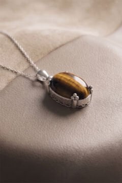 Minimalist Oval Tasarım Kaplangözü Taşlı Kadın Gümüş Kolye