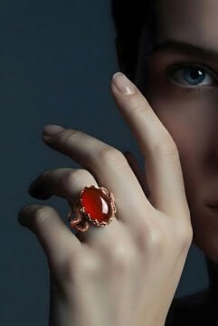 Ağaç Model Akik Taşlı El İşi Gümüş Yüzük 17 - Rose Rengi
