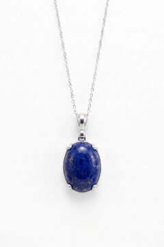 Minimalist Oval Tasarım Lapis Lazuli Taşlı Kadın Gümüş Kolye