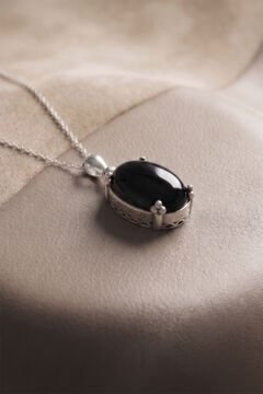 Minimalist Oval Tasarım Oniks Taşlı Kadın Gümüş Kolye