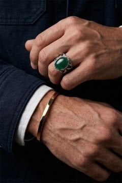 Yeşil Akik Taşlı Zambak Model El İşçiliği Erkek Gümüş Yüzük