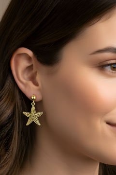 Deniz Yıldızı Model Gümüş Küpe Altın Rengi