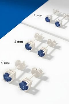 Safir Renk Zirkon Taşlı Tek Taş Model Üçlü Küpe Set