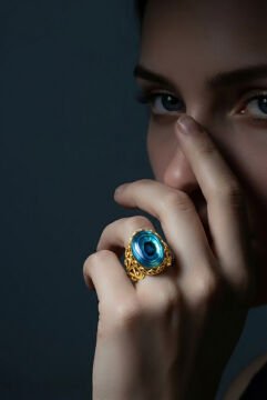 Rumi Model Okyanus Sedefi Taşlı El İşi Yüzük 17 - Altın Rengi