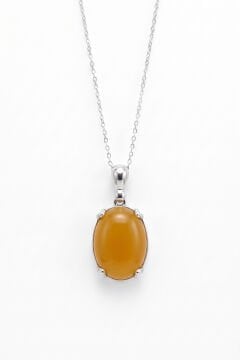 Minimalist Oval Tasarım Sarı Akik Taşlı Kadın Gümüş Kolye Gümüş Rengi