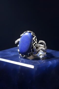 Ağaç Model Lapis Lazuli Taşlı El İşi Gümüş Yüzük 10 - Gümüş Rengi